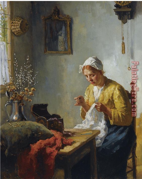 Doing Needlework by The Window painting - Unknown Artist Doing Needlework by The Window art painting